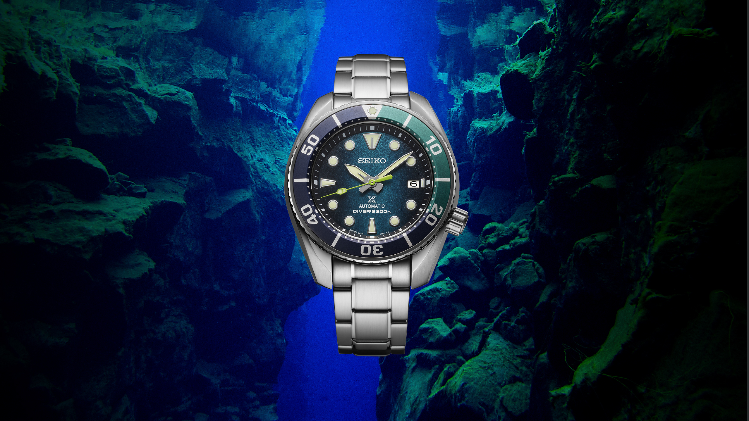 Relógio de mergulho Seiko Prospex SPB431J1, edição limitada europeia para 2023 inspirada por Silfra, uma fissura oceânica na Islândia.